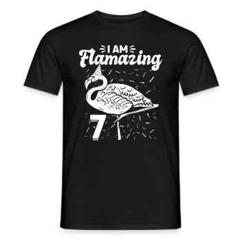 I am Flamazing 7 Years - Flamingo 7th Birthday - Männer T-Shirt - Schwarz - Vorne - AI Model Male 178 light (178cm)