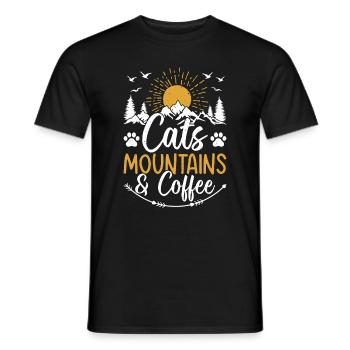 Cats, Mountains & Coffee - Cat Lover Mountain - Men's T-Shirt - black - Front - AI Model Male 178 light (178cm)