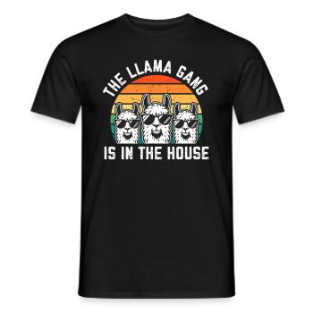 Funny Llama Alpaca - The Llama gang is in the - Men's T-Shirt - black - Front - AI Model Male 178 light (178cm)