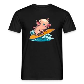 Süßes Schwein im Meer auf Surfboard surft surfen - Männer T-Shirt - Schwarz - Vorne - AI Model Male 178 light (178cm)