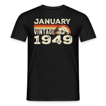 January 1949 Vintage Birthday 1949, Born 1949 - Men's T-Shirt - black - Front - AI Model Male 178 light (178cm)