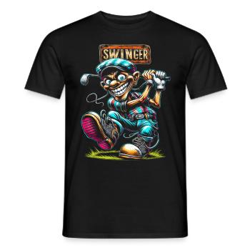 Funny Golf Swinger Shirt Cartoon Golfer Men's - Men's T-Shirt - black - Front - AI Model Male 178 light (178cm)