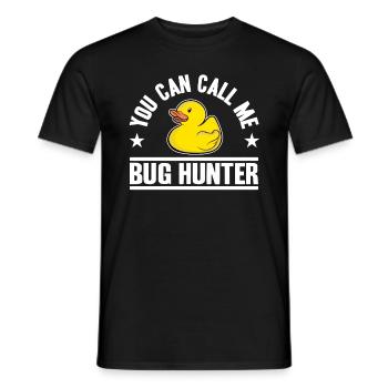 Call Me Bug Hunter Funny Rubber Duck Programming - Men's T-Shirt - black - Front - AI Model Male 178 light (178cm)