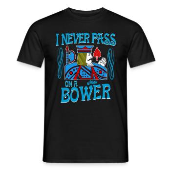 Euchre Ich gebe niemals eine Laubkarte weiter, die T spielt - Männer T-Shirt - Schwarz - Vorne - AI Model Male 178 light (178cm)