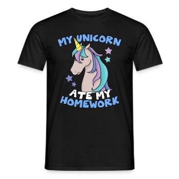 Cute crazy Unicorn - School Homework Funny Magic - Men's T-Shirt - black - Front - AI Model Male 178 light (178cm)