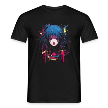 Goth Anime Girl Glitch Art Grunge - Men's T-Shirt - black - Front - AI Model Male 178 light (178cm)