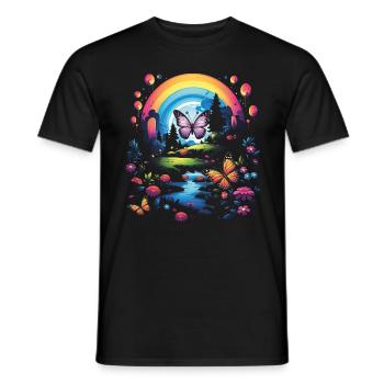 Niedliche Kawaii Regenbogen Schmetterlinge Traum - Männer T-Shirt - Schwarz - Vorne - AI Model Male 178 light (178cm)