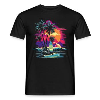 80er Vaporwave Strand Kalifornien Retro Ozean - Männer T-Shirt - Schwarz - Vorne - AI Model Male 178 light (178cm)