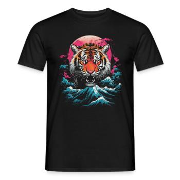 Clair De Lune, Tigre, Chinois, Japonais, Chine - T-shirt homme - noir - Devant - AI Model Male 178 light (178cm)