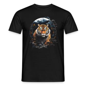 Clair De Lune, Tigre, Chinois, Japonais, Chine - T-shirt homme - noir - Devant - AI Model Male 178 light (178cm)