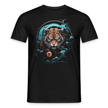 Clair De Lune, Tigre, Chinois, Japonais, Chine - T-shirt homme - noir - Devant - AI Model Male 178 light (178cm)