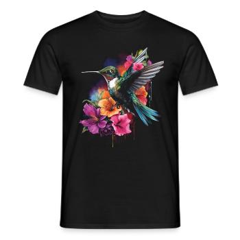 Colibri oiseau Floral oeuvre - T-shirt homme - noir - Devant - AI Model Male 178 light (178cm)
