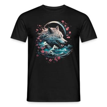 Wolf Japanisch Japanische Kunst Anime Traditionell - Männer T-Shirt - Schwarz - Vorne - AI Model Male 178 light (178cm)