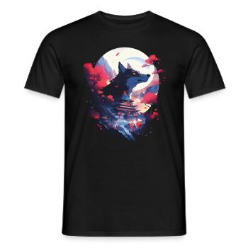 Japanese Wolf Wolves Manga Tokyo Cherry Blossoms - Men's T-Shirt - black - Front - AI Model Male 178 light (178cm)