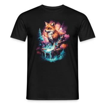 Fox Foxes Fantasy Illustration - Men's T-Shirt - black - Front - AI Model Male 178 light (178cm)