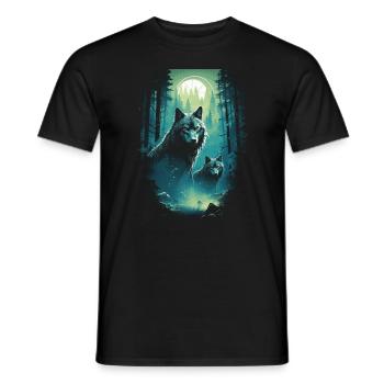 Fantasy Wolves Wolf Moonlight Illustration - Men's T-Shirt - black - Front - AI Model Male 178 light (178cm)