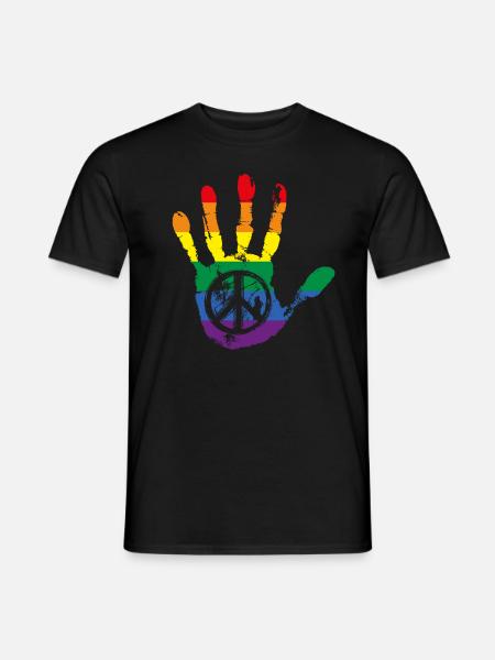 Rainbow Peace Sign Hand LGBT - Men's T-Shirt - black