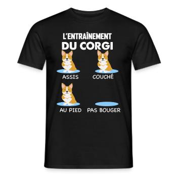 L'Entrainement du Corgi Education Chien - T-shirt homme - noir - Devant - AI Model Male 178 light (178cm)