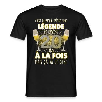 Anniversaire 20 ans Légende Cadeau Drôle Amis - T-shirt homme - noir - Devant - AI Model Male 178 light (178cm)
