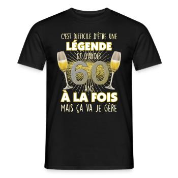 Anniversaire 60 ans Légende - T-shirt homme - noir - Devant - AI Model Male 178 light (178cm)