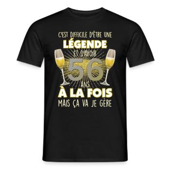 Anniversaire 56 ans Légendaire - T-shirt homme - noir - Devant - AI Model Male 178 light (178cm)