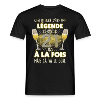 Difficile d'être une légende de 21 ans - T-shirt homme - noir - Devant - AI Model Male 178 light (178cm)