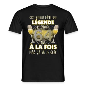 Anniversaire 64 ans humour pour papa et maman - T-shirt homme - noir - Devant - AI Model Male 178 light (178cm)