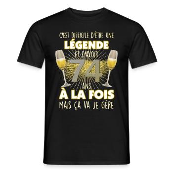 Papy Mamie légende de 74 ans cadeau anniversaire - T-shirt homme - noir - Devant - AI Model Male 178 light (178cm)