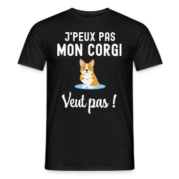 Chien De Race Humour Welsh Corgi - T-shirt homme - noir - Devant - AI Model Male 178 light (178cm)