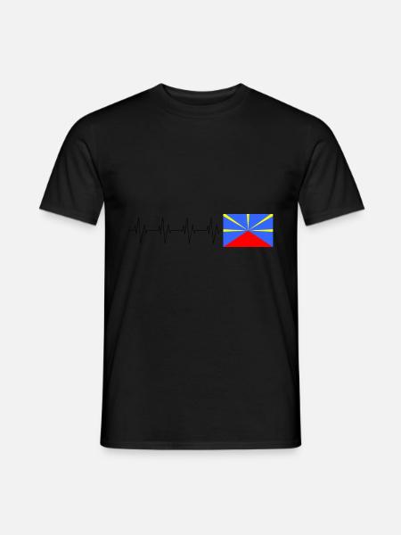 Drapeau île de la Réunion Battement de Coeur - T-shirt homme - noir