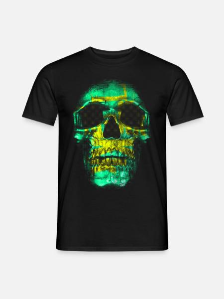 Skull Face Grün Gold - Männer T-Shirt - Schwarz