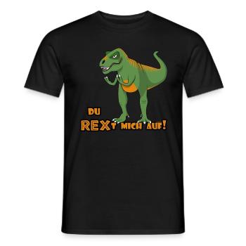Genervter T-Rex sagt: "Du REXt mich auf!" Deutsch - Männer T-Shirt - Schwarz - Vorne - AI Model Male 178 light (178cm)