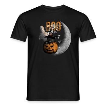 Bootiful Ghost and Black Cat in Crescent Moon - T-shirt homme - noir - Devant - AI Model Male 178 light (178cm)