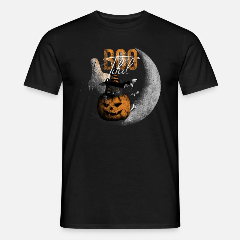 Bootiful Ghost and Black Cat in Crescent Moon - Men’s T-shirt - black