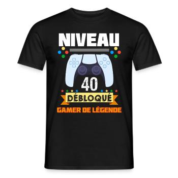 Niveau 40 Débloqué Humour Gamer Jeux Vidéo - T-shirt homme - noir - Devant - AI Model Male 178 light (178cm)