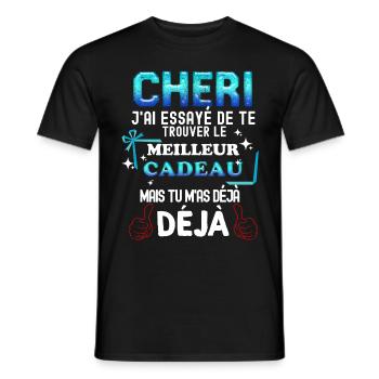 Pour Mon Chéri D'Amour Cadeau Humour - T-shirt homme - noir - Devant - AI Model Male 178 light (178cm)