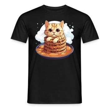 Cute Pancake Cat - Funny Pancat Design - Men's T-Shirt - black - Front - AI Model Male 178 light (178cm)