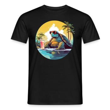 Tortue détendue sur la plage : Urlau tropicale - T-shirt homme - noir - Devant - AI Model Male 178 light (178cm)