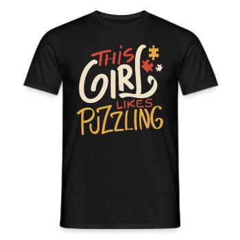 Girl Likes Puzzling Cute Saying Jigsaw Master - Men's T-Shirt - black - Front - AI Model Male 178 light (178cm)