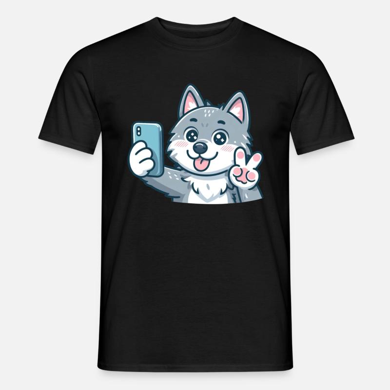 Der süße Selfiewolf - Männer T-Shirt - Schwarz