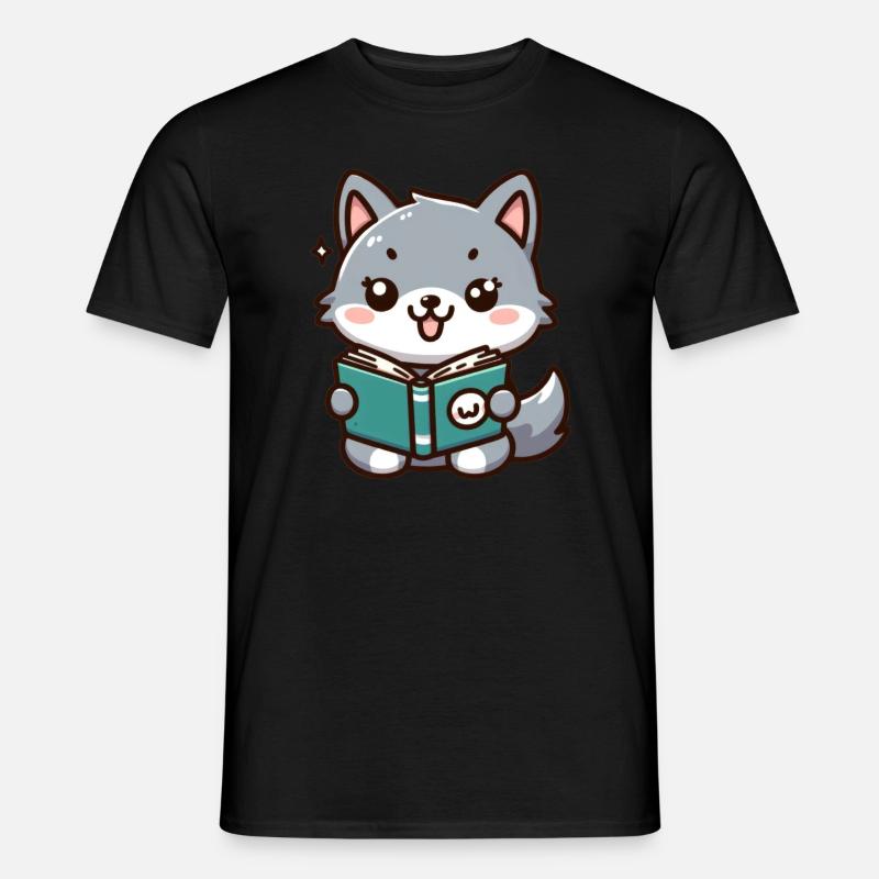 Der lese Wolf - Männer T-Shirt - Schwarz