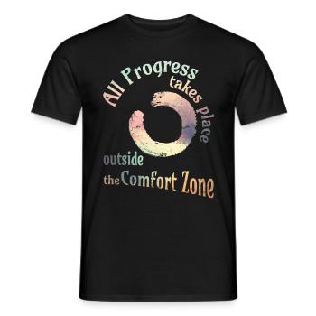 All progress takes place outside the comfort zone - Männer T-Shirt - Schwarz - Vorne - AI Model Male 178 light (178cm)