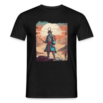 Japanischer Samurai mit Schwert auf Berg - Männer T-Shirt - Schwarz - Vorne - AI Model Male 178 light (178cm)