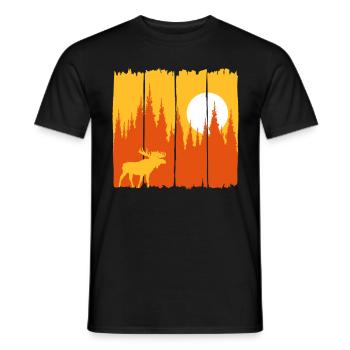 Orignal en face de la lune / soleil forestier animal cerf forestier - T-shirt homme - noir - Devant - AI Model Male 178 light (178cm)