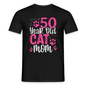 50 Year Old Cat Mom Paw Cat Mother 50th Birthday - Men's T-Shirt - black - Front - AI Model Male 178 light (178cm)