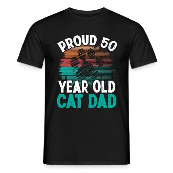 50th Birthday Cat Father Kitty 50 Year Old Cat Dad - Men's T-Shirt - black - Front - AI Model Male 178 light (178cm)