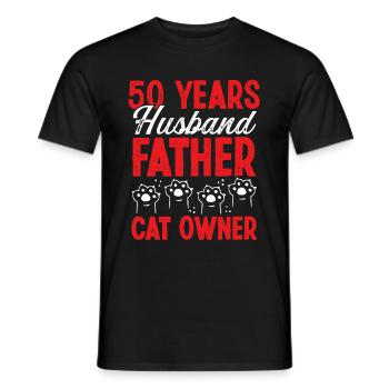50 Year Old Cat Father Day 50th Birthday Cat Dad - Men's T-Shirt - black - Front - AI Model Male 178 light (178cm)