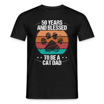 50 Year Old Cat Father be a Cat Dad 50th Birthday - Men's T-Shirt - black - Front - AI Model Male 178 light (178cm)