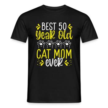 Best 50 Year Old Cat Mom Cat Mother 50th Birthday - Men's T-Shirt - black - Front - AI Model Male 178 light (178cm)