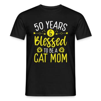 50 Year Old Cat Mother be a Cat Mom 50th Birthday - Men's T-Shirt - black - Front - AI Model Male 178 light (178cm)